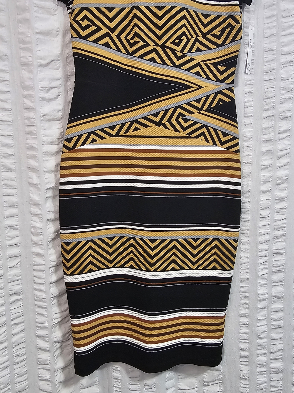 Shelby & Palmer Black Mustard Striped Aztec Geometric Midi Dress - Picture 4 of 13